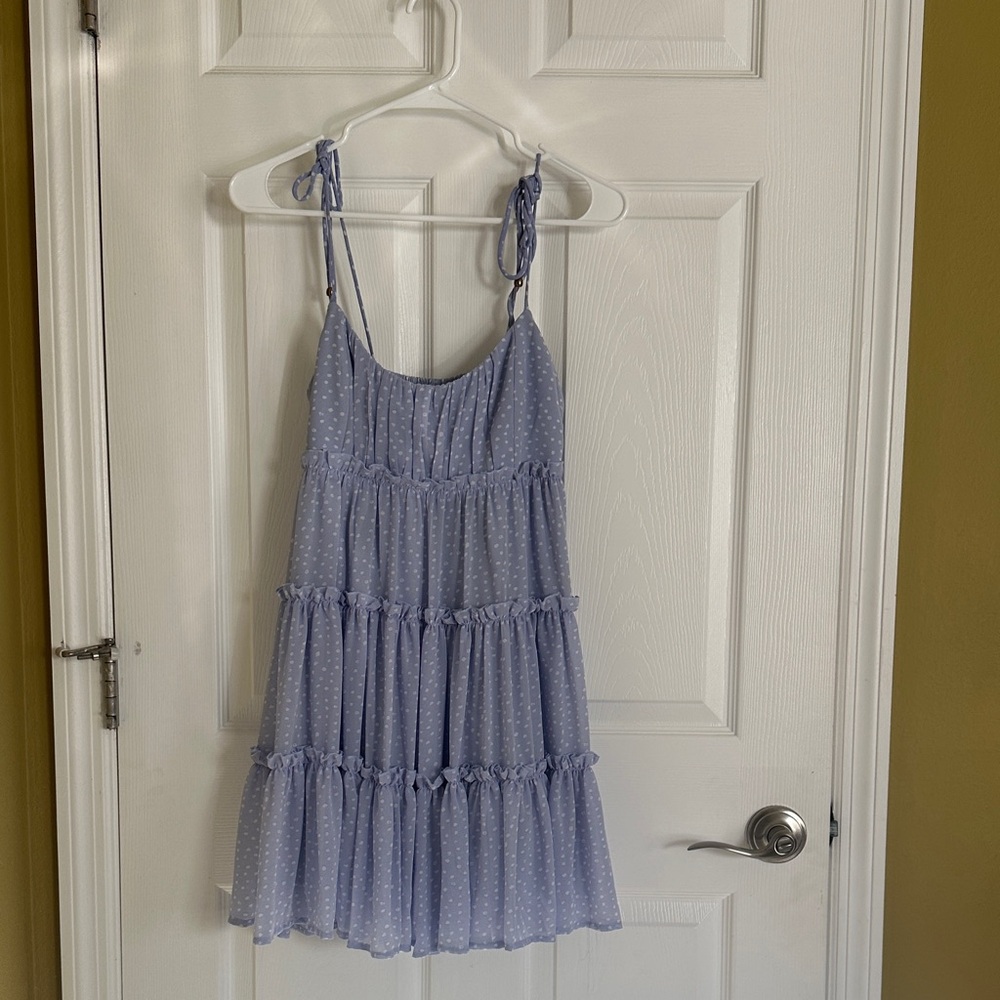 Light Purple/ periwinkle Polka Dot Tiered Dress